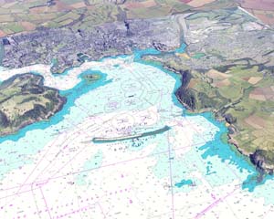 Plymouth GIS data including chart, 3D heightmaps and arial photography